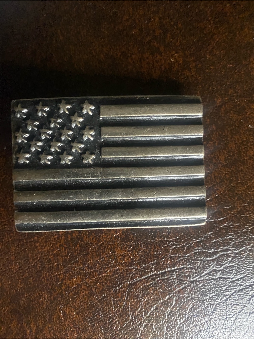 American Flag Metal belt buckle - Black/Silver tone 2 3/4”x 1 3/4”